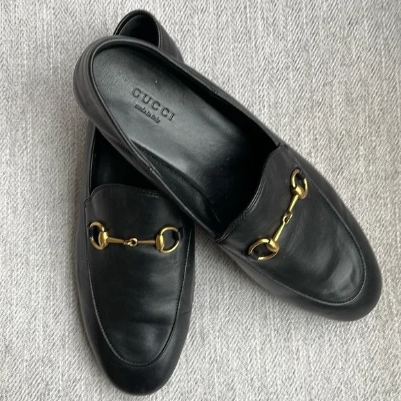 Gucci Brixton Black Leather Goldtone Horsebit Hardware Foldable Loafer Mule - Picture 2 of 15